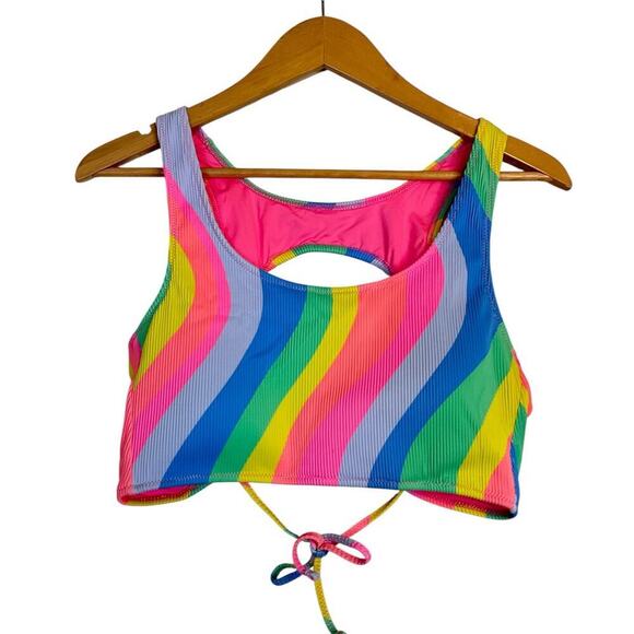 Hurley Women's Soft Waves Cutout Tie Back Bikini Top Boho Beach Size L Multi NWT - Picture 2 of 8